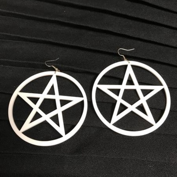 Oversized White Acrylic Pentagram Hoop Earrings - Picture 2 of 2